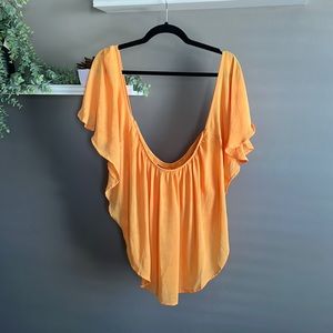 Express Orange Off the Shoulder Smocked Swing Top